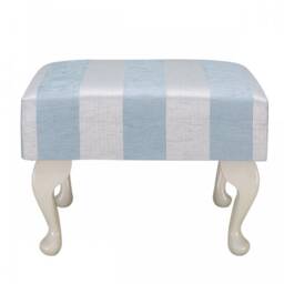 Handmade Small Footstool in Blue Stripe Fabric - Woburn Upholstered British Custom Made - thumbnail 2