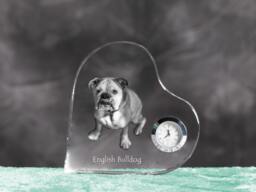 Bulldog, English Bulldog - Crystal Clock in The Shape Of A Heart With Image Pure-Bred Dog - thumbnail 1