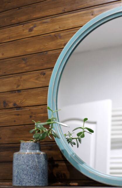 Modern Round Mirror For Bathroom, Large Circle Mirror, Wood Frame Vanity Scandinavian Wall Living Room, Bedroom Wooden - image 1