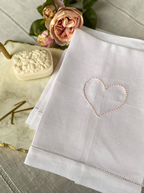 Valentines Heart Frame Embroidered Linen Guest Towels, Monogrammed Towel, Hostess Gifts, Warm House Gifts, Bathroom Decor - image 1