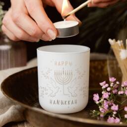 Personalised Hanukkah Gift Menorah Tea Light Holder With Soy Candles - thumbnail 1