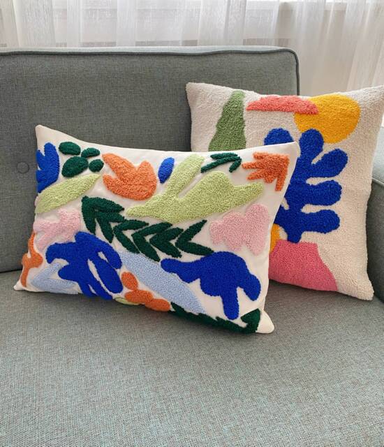 Hand Tufted Punch Needle Pillow Cover Set, Art Deco Embroidered Cushion Cover, Bohemian Floral Home Decor Rug, Handmade Gift For Friend - image 1