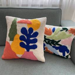Hand Tufted Punch Needle Pillow Cover Set, Art Deco Embroidered Cushion Cover, Bohemian Floral Home Decor Rug, Handmade Gift For Friend - thumbnail 2