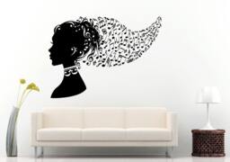 Beautiful Girl Woman Head Music Notes Hair Style Wall Decal Vinyl Sticker Mural Room Decor L721 - thumbnail 1