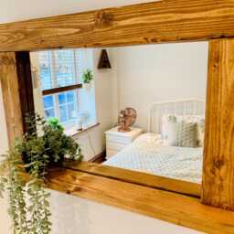 Handmade Rustic Wooden Mirror With Shelf - English Oak Wax Finish Wall - thumbnail 2