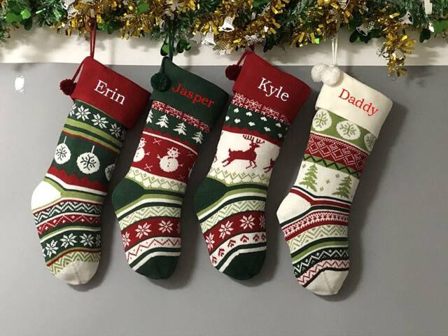 Personalized Large Knitting Stockings Monogrammed Christmas Holidays Decoration Stockings-Gift Collection Bag Ornament - image 1