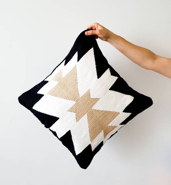 Black Throw Pillow, Cotton Throw Pillow Case, Decorative Black Boho Lumbar, 18x18 20x20 22x22 24x24 - image 1