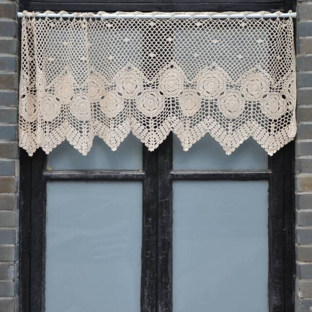 Hand Crochet Lace Kitchen Cafe Window Curtain Valance French Country Farmhouse Custom Made Rustic Tier - image 1