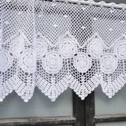 Hand Crochet Lace Kitchen Cafe Window Curtain Valance French Country Farmhouse Custom Made Rustic Tier - thumbnail 3
