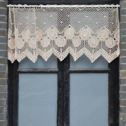 Hand Crochet Lace Kitchen Cafe Window Curtain Valance French Country Farmhouse Custom Made Rustic Tier - thumbnail 1