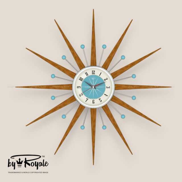 Teak Starburst Clock Mid Century Modern Wall Decor, 27 - image 1