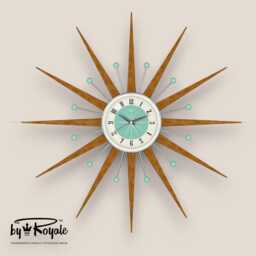 Teak Starburst Clock Mid Century Modern Wall Decor, 27 - thumbnail 4