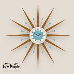 Teak Starburst Clock Mid Century Modern Wall Decor, 27