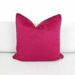 Deep Cerise Pink Velvet Scatter Cushion Covers With Contrasting Piping in Luxury Plush Velvet. Blue/Orange/Green/Teal/Mustard Throw Pillows - thumbnail 3