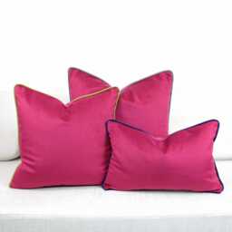 Deep Cerise Pink Velvet Scatter Cushion Covers With Contrasting Piping in Luxury Plush Velvet. Blue/Orange/Green/Teal/Mustard Throw Pillows - thumbnail 2