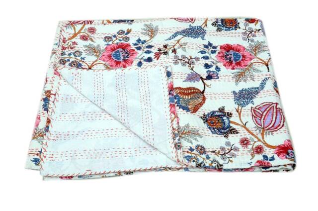 Kantha Quilt Gudri, Handmade Ethnic Stitch Decorative Gudri Print Twin Size , Indian Bohemian Bedspread - image 1