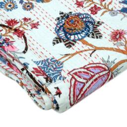 Kantha Quilt Gudri, Handmade Ethnic Stitch Decorative Gudri Print Twin Size , Indian Bohemian Bedspread - thumbnail 2