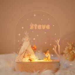 Personalized Whale Night Light Carved Wood Base, Acrylic Baby Lamp - thumbnail 3