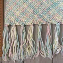 Baby Blanket - Hand Woven Extra Small, Itty Bitty Pastel Rainbow, Shades Of Pink, Yellow, Green, Blue, White in Continuous Weave, Fringe - thumbnail 4