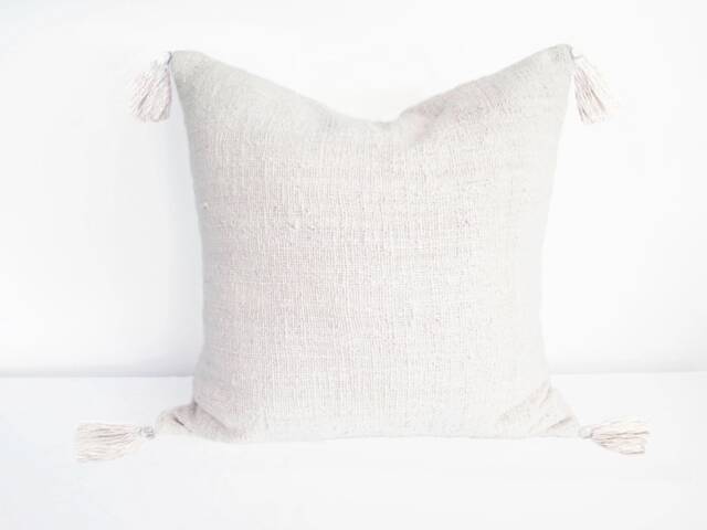 Ivory Tassel Pillow Cover, Handwoven Organic Cotton Cushion - image 1