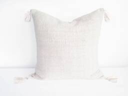 Ivory Tassel Pillow Cover, Handwoven Organic Cotton Cushion - thumbnail 1