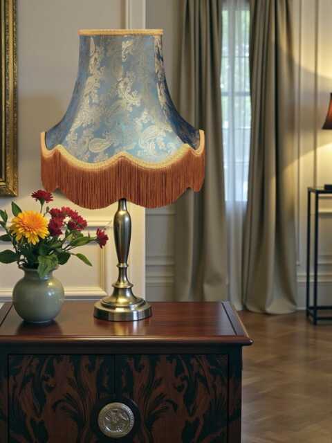 Blue Paisley Print Lampshade Handmade in The UK For Table & Floor Standard Lamp Shades, Ceiling Light Pendants, Candle Clip On Wall Lights - image 1