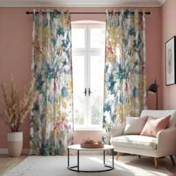 Abstract Watercolor Curtains, Modern Artistic Floral Drapes in Blue, Pink & Yellow, Made To Measure Window Panels, Rod Pocket Curtains - thumbnail 3