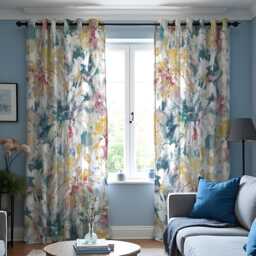 Abstract Watercolor Curtains, Modern Artistic Floral Drapes in Blue, Pink & Yellow, Made To Measure Window Panels, Rod Pocket Curtains