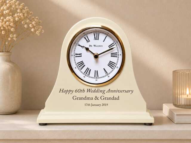 60Th Wedding Anniversary Couple Gift Personalised Engraved Beige Mantel Clock Diamond Marriage Gifts Traditional Sixtieth - image 1