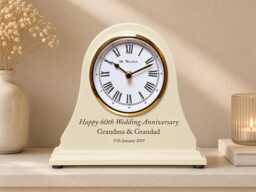 60Th Wedding Anniversary Couple Gift Personalised Engraved Beige Mantel Clock Diamond Marriage Gifts Traditional Sixtieth - thumbnail 1