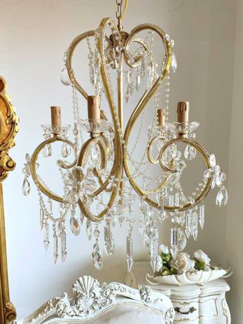 Vintage Reproduction Of Crystal Chandelier, Italian Glass Beaded Chandelier - image 1