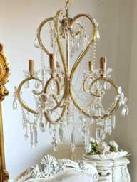 Vintage Reproduction Of Crystal Chandelier, Italian Glass Beaded Chandelier - thumbnail 1