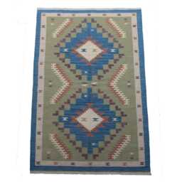 Handwoven Swedish Kilim Rug Scandinavian Flatweave, Wool & Cotton - thumbnail 1