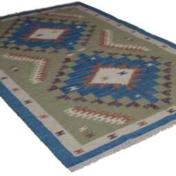 Handwoven Swedish Kilim Rug Scandinavian Flatweave, Wool & Cotton - thumbnail 3