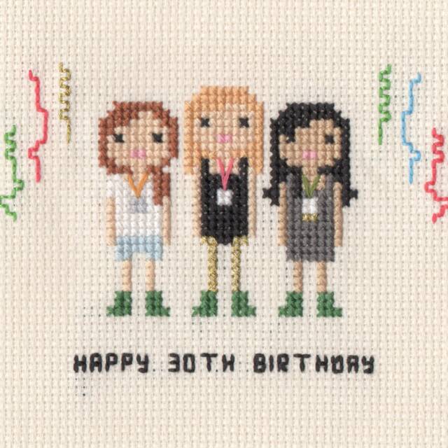 Custom Birthday Family/Friend Portrait - Cross Stitch in Pixel Art Style - Framed - image 1