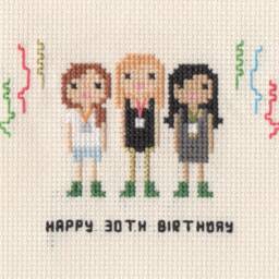 Custom Birthday Family/Friend Portrait - Cross Stitch in Pixel Art Style - Framed - thumbnail 1