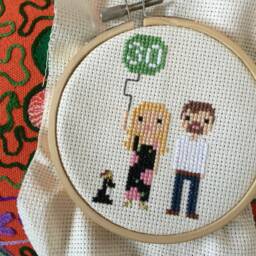 Custom Birthday Family/Friend Portrait - Cross Stitch in Pixel Art Style - Framed - thumbnail 2