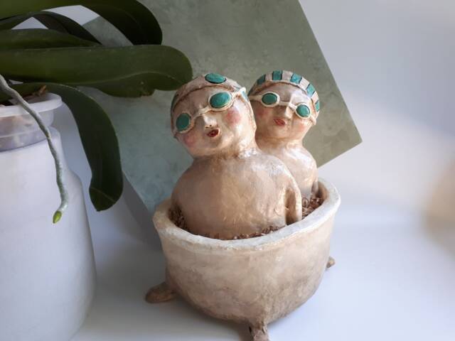 Crowded in The Bathtub-Paper Mache Sculpture - image 1