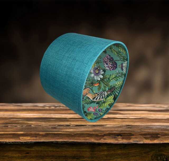 Tropical Bird Lampshade For Ceiling & Table Lamps, Teal, Black Or Pink Linen Drum Light Shade - image 1