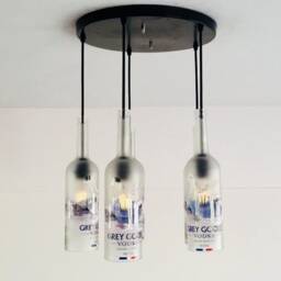Grey Gose Vodka Bottle Industrial Light Fixture - Chandelier Ceiling Lamp Made From 5 Bottles For Home & Bar Lighting - thumbnail 2