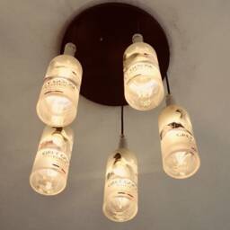 Grey Gose Vodka Bottle Industrial Light Fixture - Chandelier Ceiling Lamp Made From 5 Bottles For Home & Bar Lighting - thumbnail 3