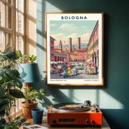 Vintage Bologna Street Scene Print Retro Italian Travel Poster - thumbnail 2