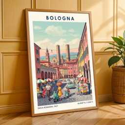 Vintage Bologna Street Scene Print Retro Italian Travel Poster - thumbnail 3