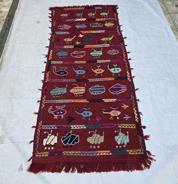 Red 2'7??6'2 Handmade Afghan Kilim Runner, Tribal Animal Wool Rug, Vintage Flatweave Carpet - image 1