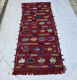 Red 2'7??6'2 Handmade Afghan Kilim Runner, Tribal Animal Wool Rug, Vintage Flatweave Carpet - thumbnail 1