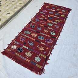 Red 2'7??6'2 Handmade Afghan Kilim Runner, Tribal Animal Wool Rug, Vintage Flatweave Carpet - thumbnail 3