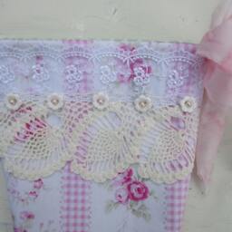 Christmas Stocking Shabby Chic Pink Rose Stripe Vintage Crochet - thumbnail 2