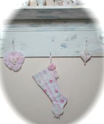 Christmas Stocking Shabby Chic Pink Rose Stripe Vintage Crochet