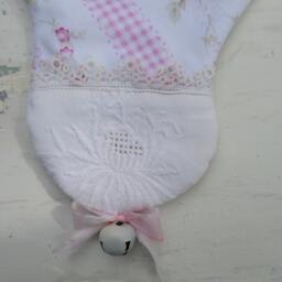 Christmas Stocking Shabby Chic Pink Rose Stripe Vintage Crochet - thumbnail 3