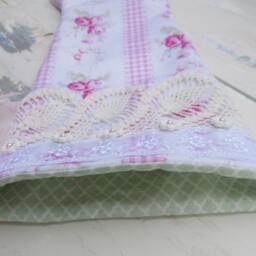 Christmas Stocking Shabby Chic Pink Rose Stripe Vintage Crochet - thumbnail 4